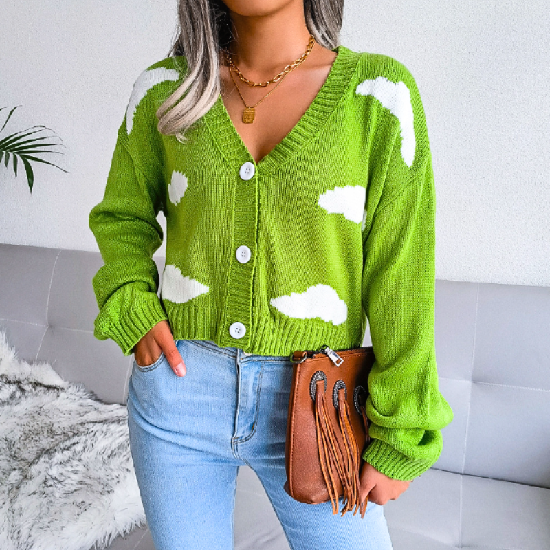 Women's Cropped Cloud-Knit V-Neck Cardigan