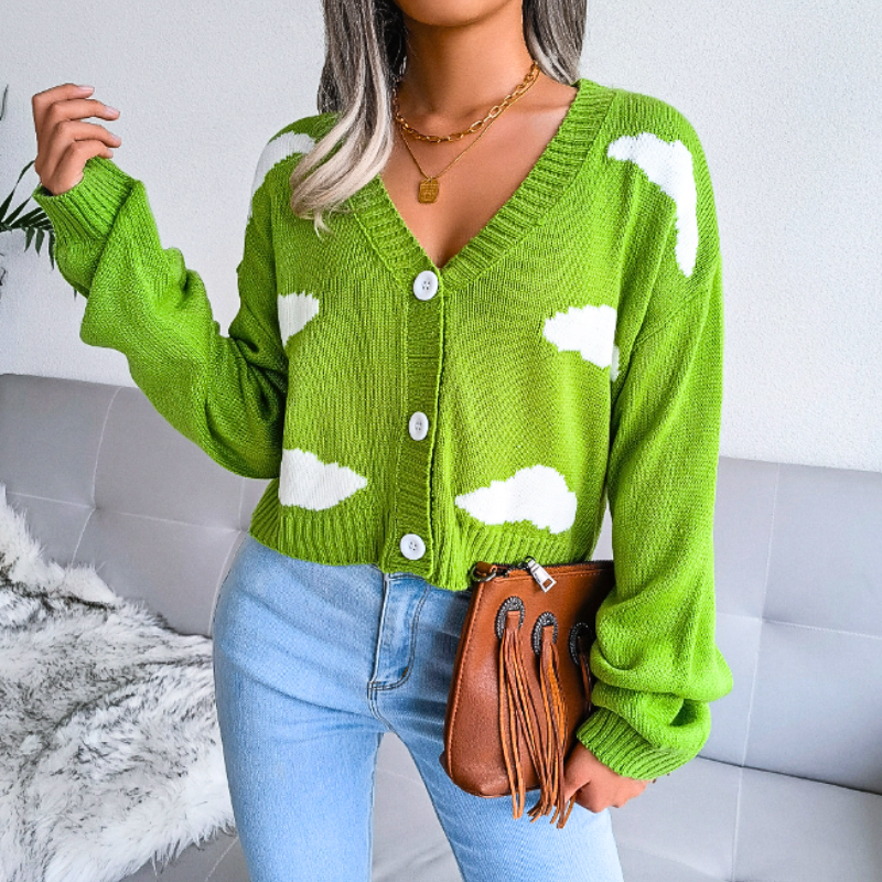 Women's Cropped Cloud-Knit V-Neck Cardigan