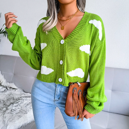 Women's Cropped Cloud-Knit V-Neck Cardigan