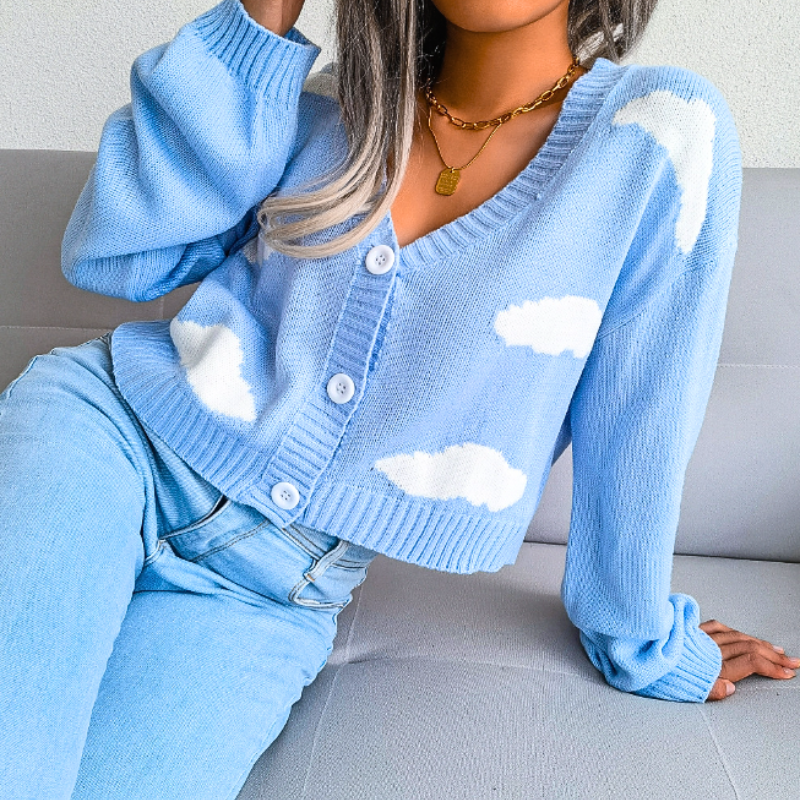 Women's Cropped Cloud-Knit V-Neck Cardigan