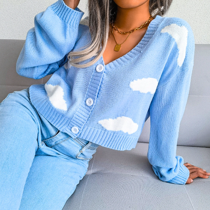 Women's Cropped Cloud-Knit V-Neck Cardigan