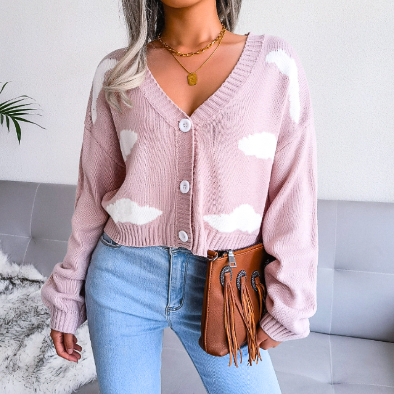 Women's Cropped Cloud-Knit V-Neck Cardigan