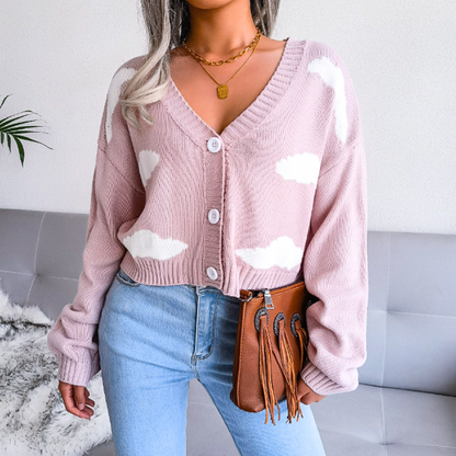 Women's Cropped Cloud-Knit V-Neck Cardigan