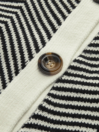 Women's Chevron Stripe V-Neck Button-Up Cardigan