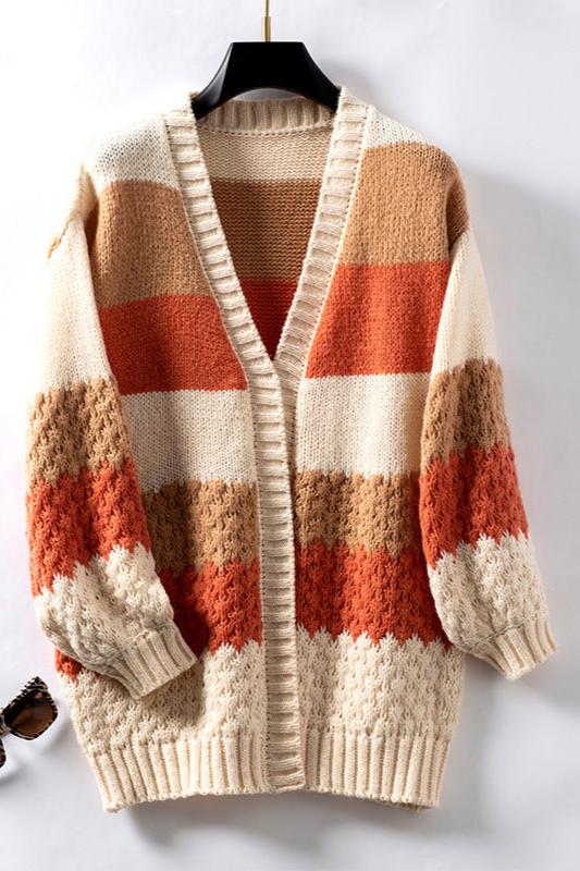 Women's Colour-Block Striped Open-Front Knit Cardigan