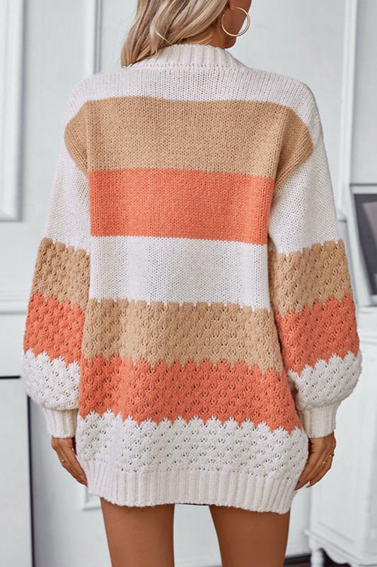 Women's Colour-Block Striped Open-Front Knit Cardigan