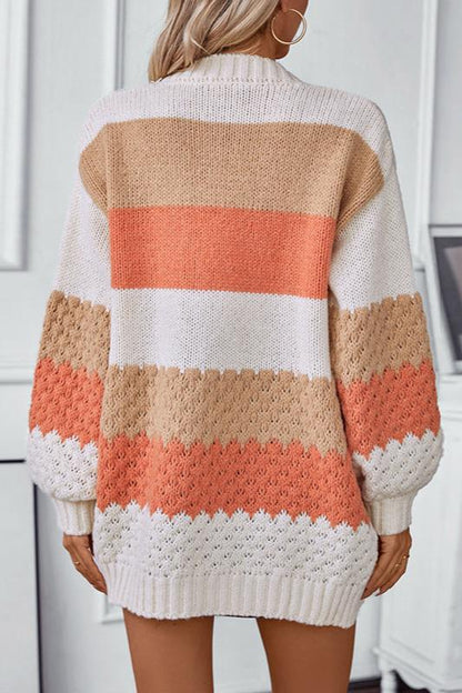 Women's Colour-Block Striped Open-Front Knit Cardigan