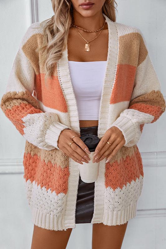 Women's Colour-Block Striped Open-Front Knit Cardigan