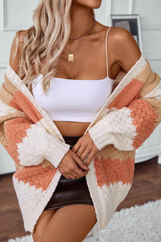 Women's Colour-Block Striped Open-Front Knit Cardigan