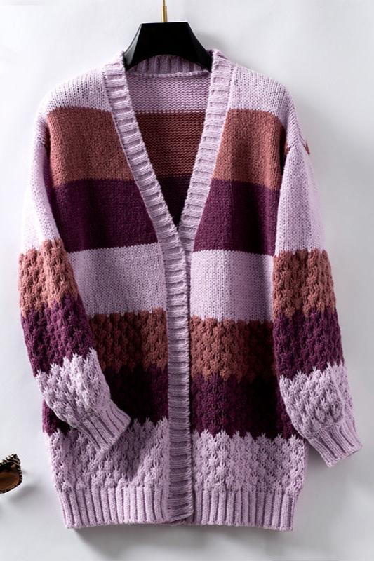 Women's Colour-Block Striped Open-Front Knit Cardigan