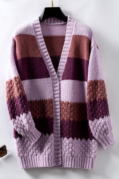 Women's Colour-Block Striped Open-Front Knit Cardigan