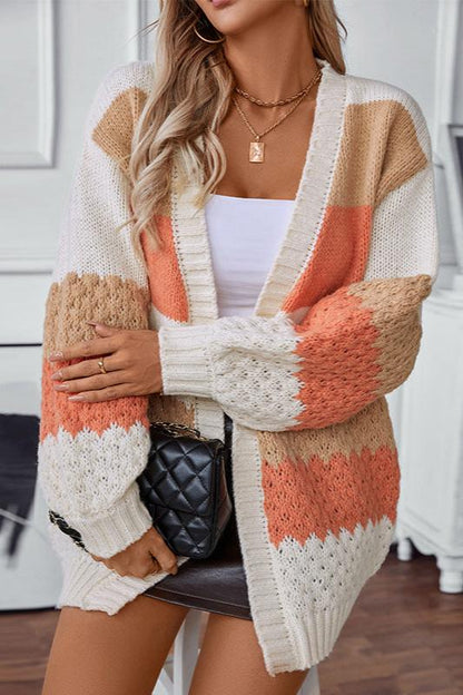 Women's Colour-Block Striped Open-Front Knit Cardigan
