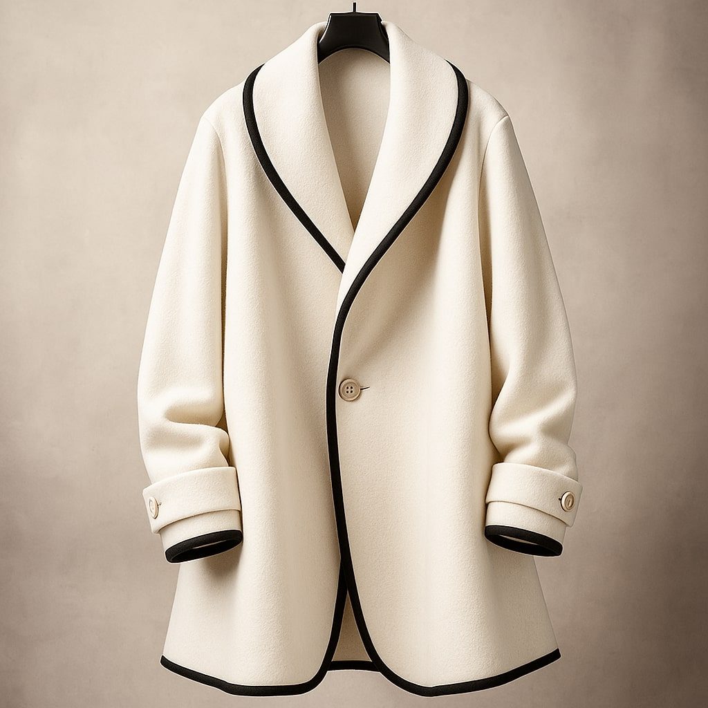 Women's Oversized Swing Coat with Contrast Trim and Lapel Collar