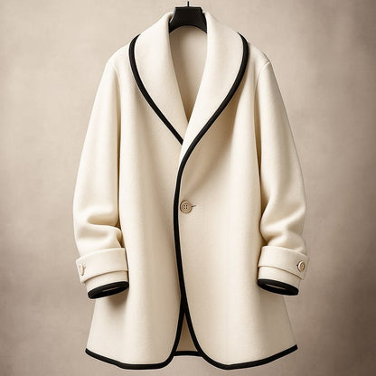 Women's Oversized Swing Coat with Contrast Trim and Lapel Collar