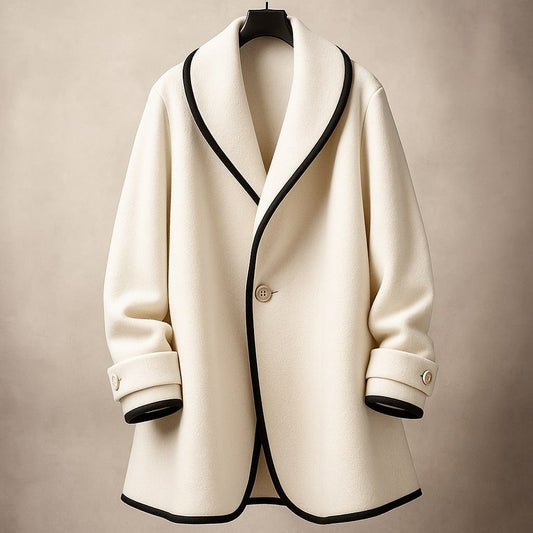 Women's Oversized Swing Coat with Contrast Trim and Lapel Collar