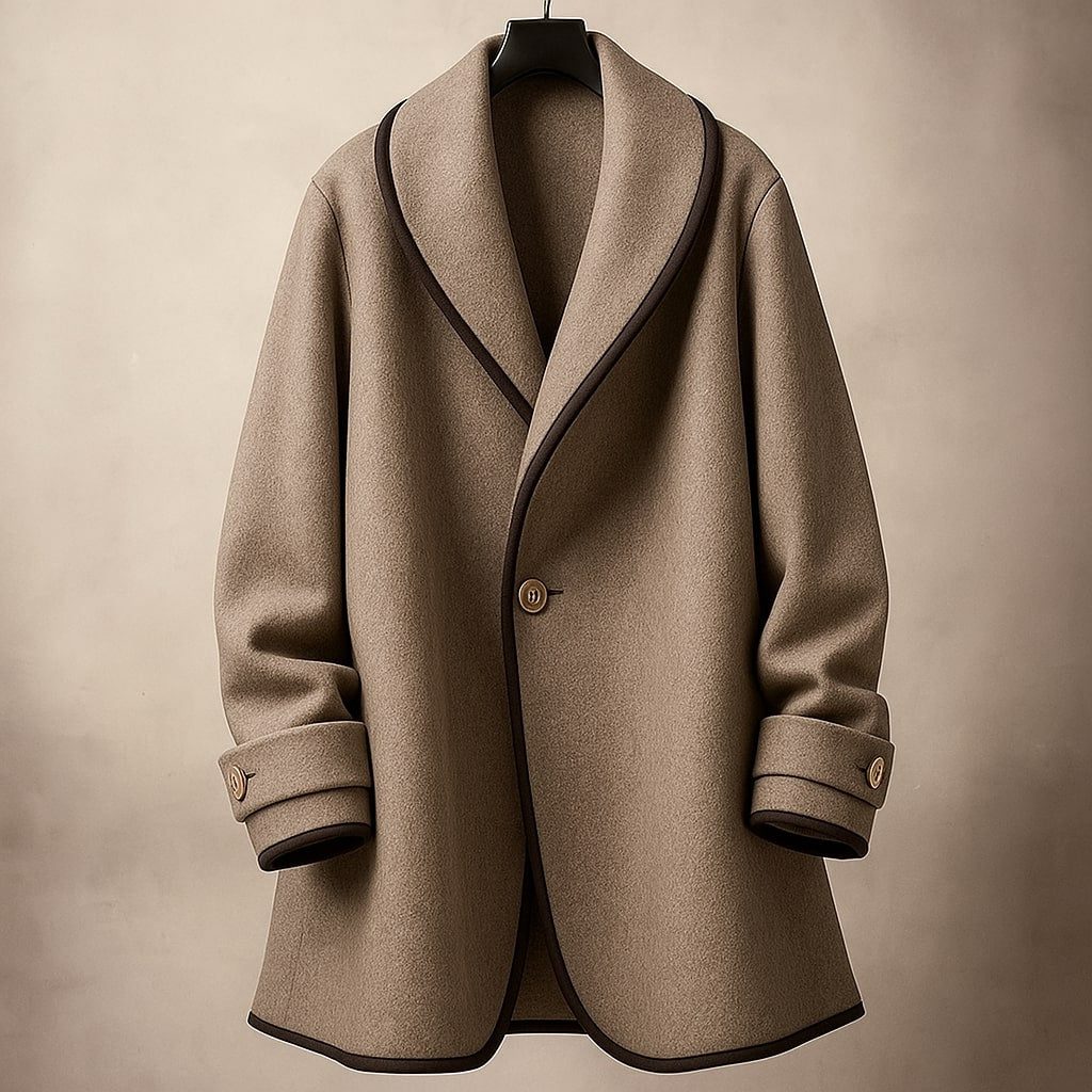Women's Oversized Swing Coat with Contrast Trim and Lapel Collar