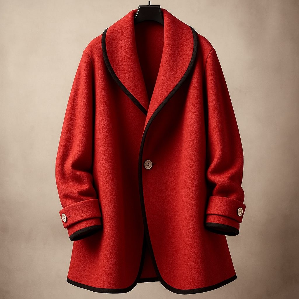 Women's Oversized Swing Coat with Contrast Trim and Lapel Collar
