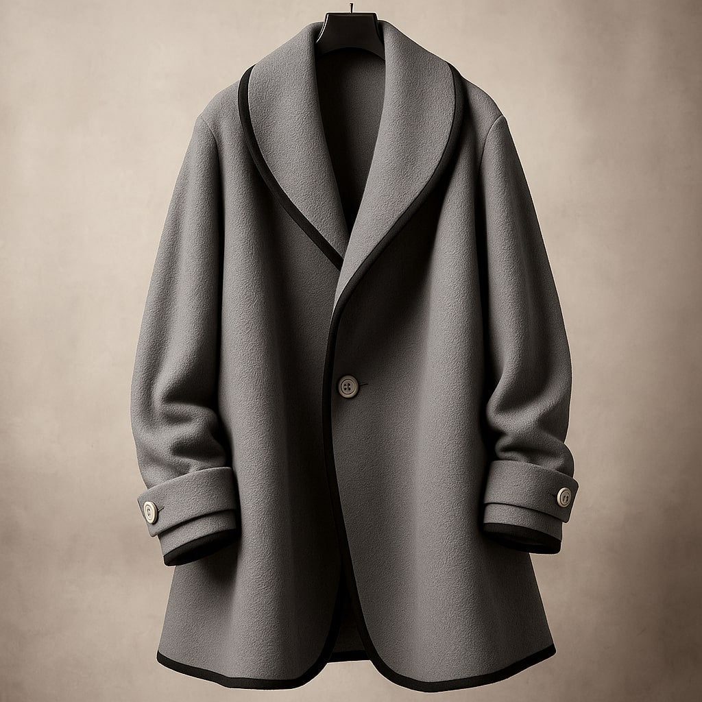 Women's Oversized Swing Coat with Contrast Trim and Lapel Collar