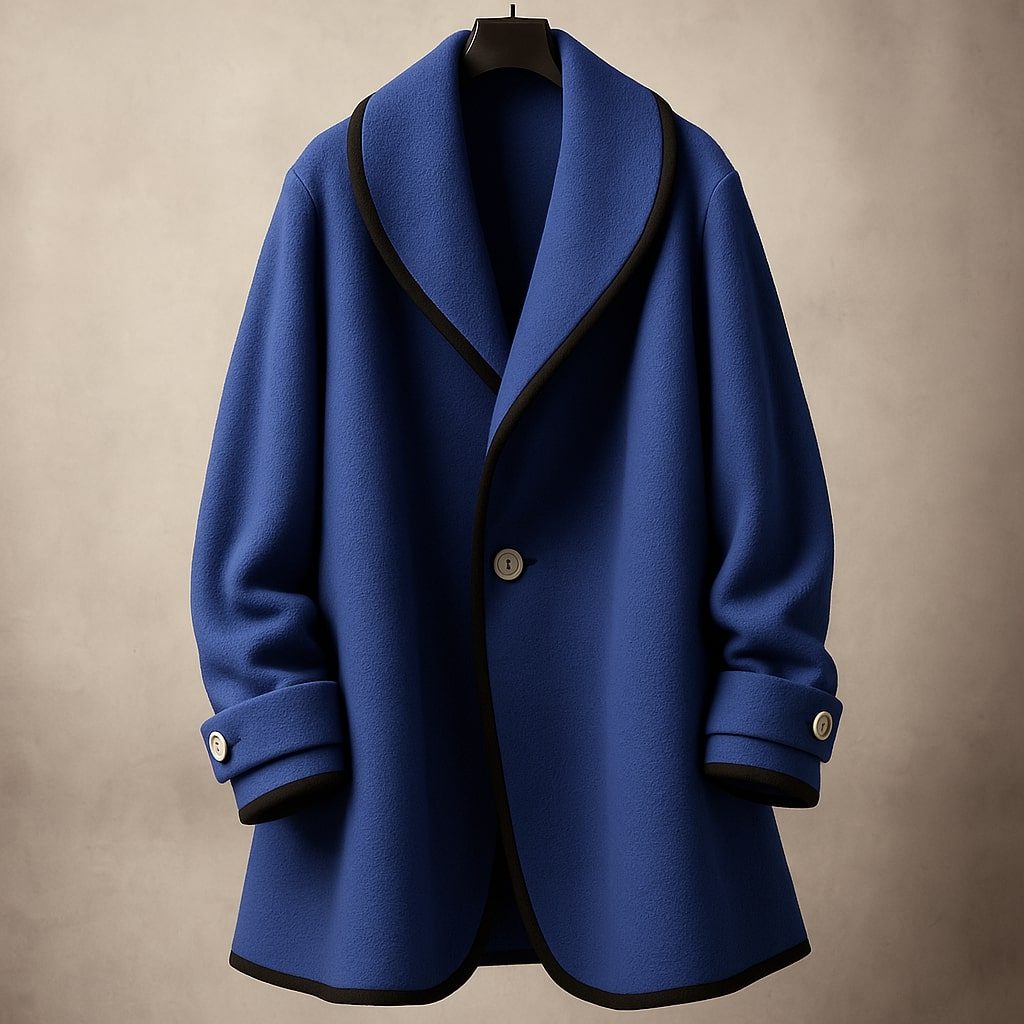 Women's Oversized Swing Coat with Contrast Trim and Lapel Collar