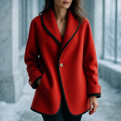 Women's Oversized Swing Coat with Contrast Trim and Lapel Collar