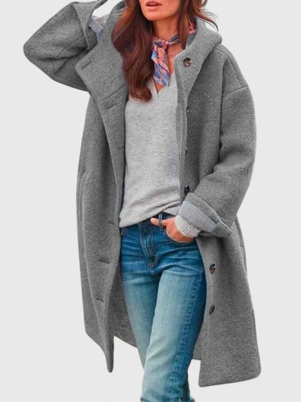 Women's Hooded Button-Front Longline Coat