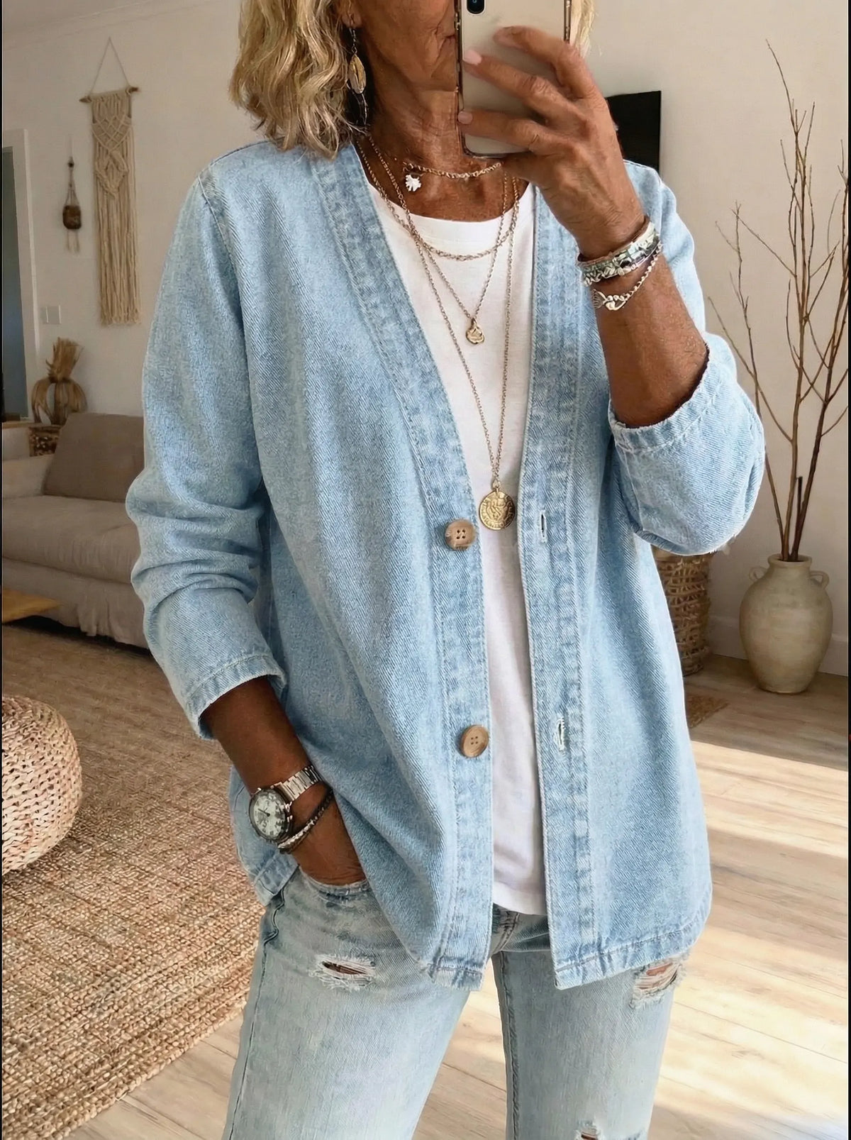 Women's Button-Front Denim Cardigan