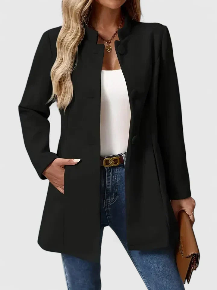 Women's Collarless Tailored Button-Front Jacket