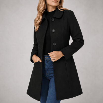 Women's Tailored Single-Breasted Midi Coat with Fitted Waist