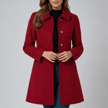 Women's Tailored Single-Breasted Midi Coat with Fitted Waist