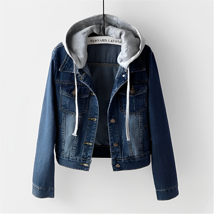 Adah - Veste en jean à manches longues avec capuche amovible