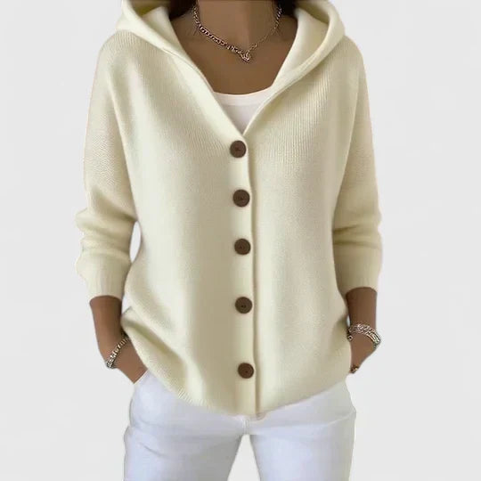Women's Hooded Button-Up Relaxed Cardigan