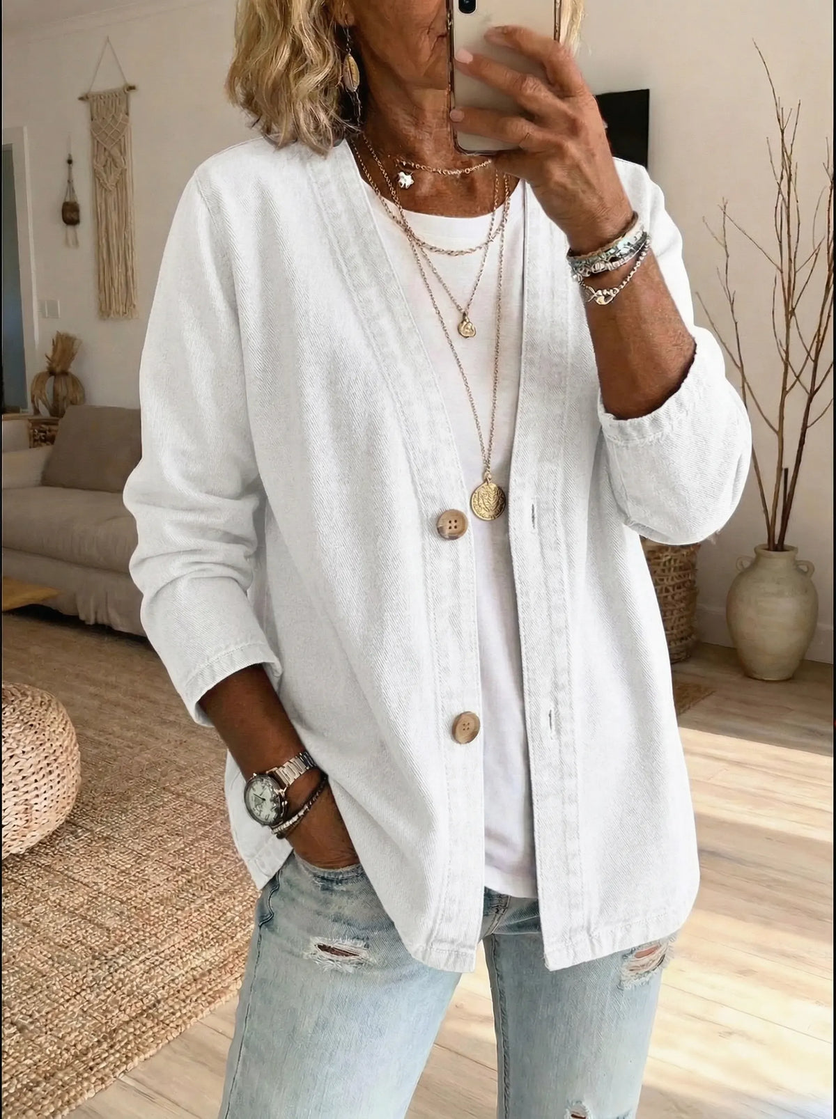 Women's Button-Front Denim Cardigan