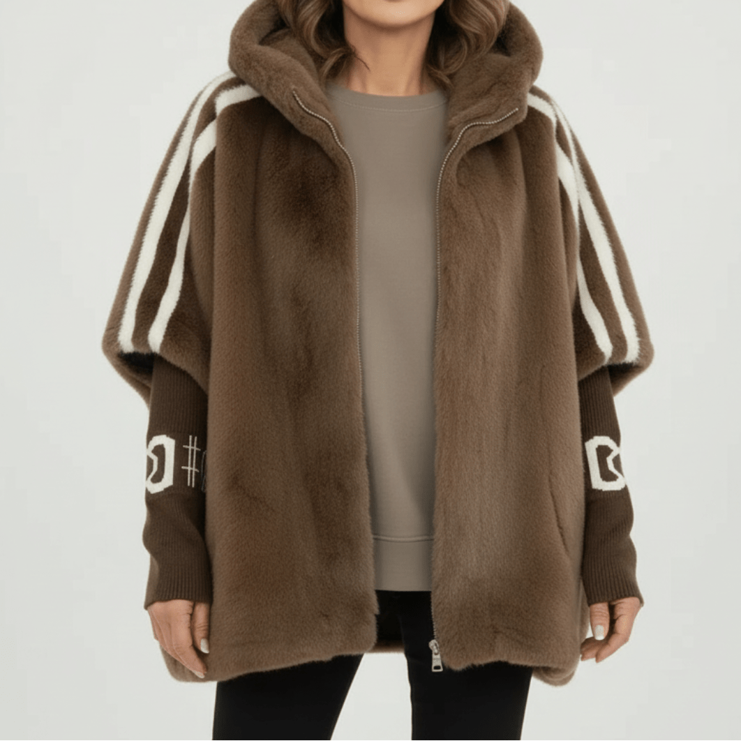 Women's Oversized Hooded Faux Fur Zip-Up Jacket
