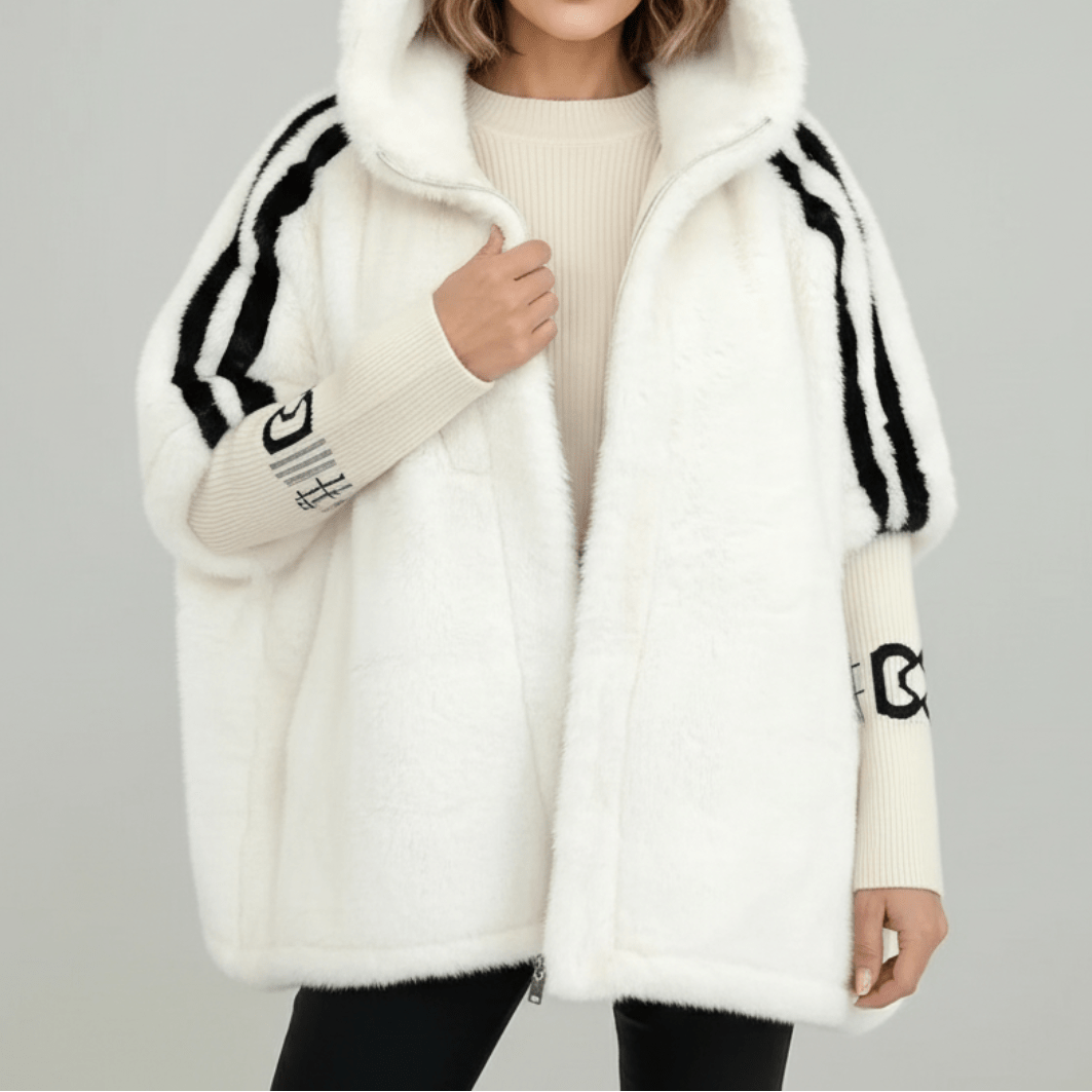Women's Oversized Hooded Faux Fur Zip-Up Jacket