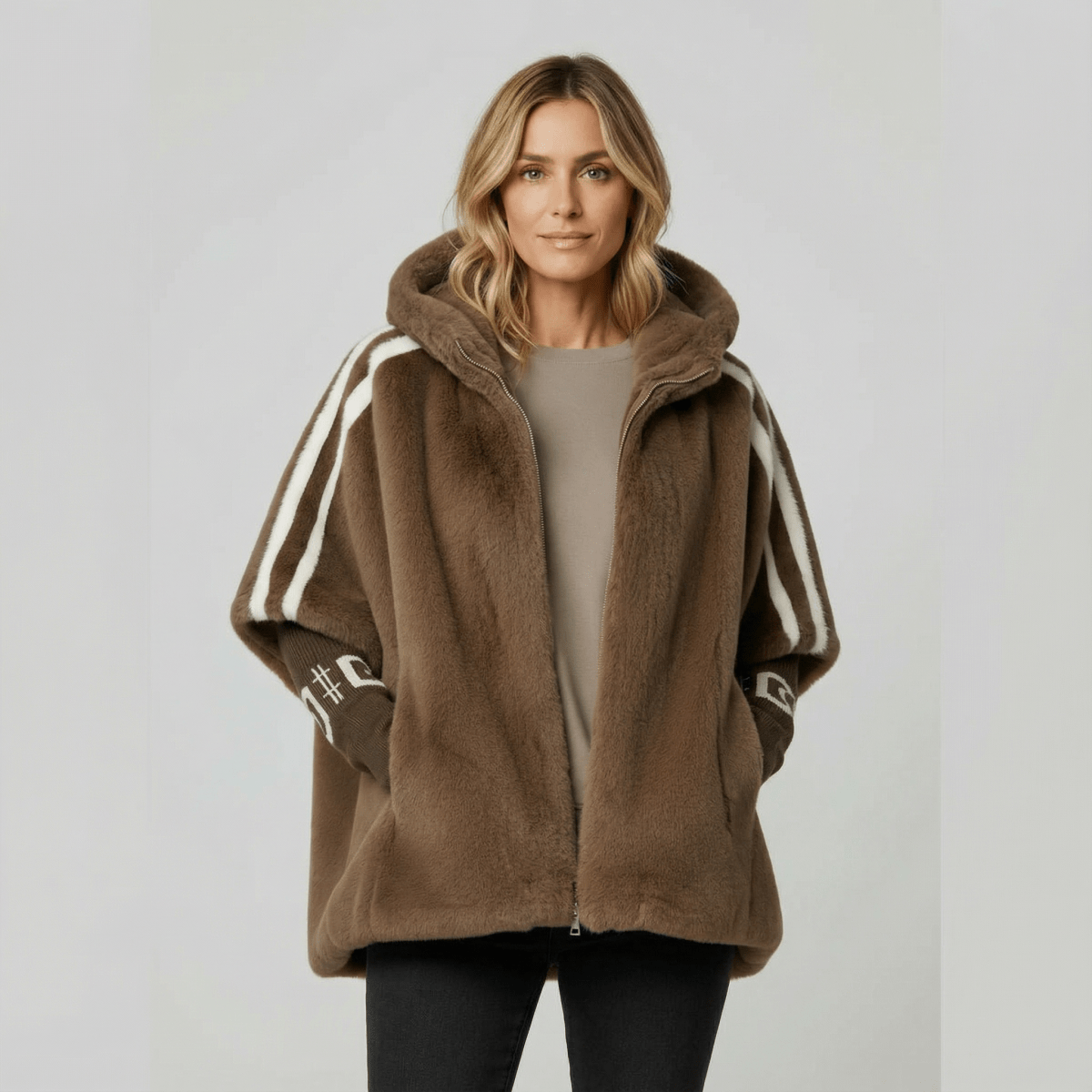 Women's Oversized Hooded Faux Fur Zip-Up Jacket