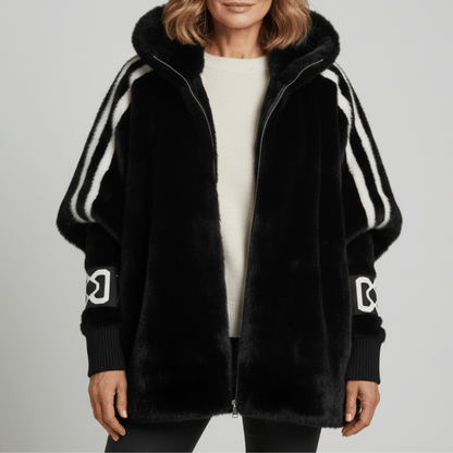 Women's Oversized Hooded Faux Fur Zip-Up Jacket