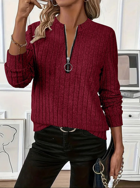 Women's Relaxed Ribbed Half-Zip Top