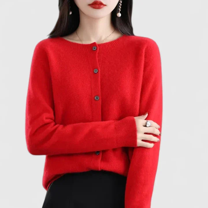 Women's Round-Neck Button-Up Cardigan