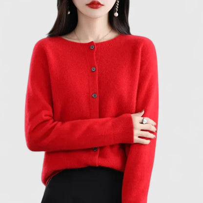 Women's Round-Neck Button-Up Cardigan