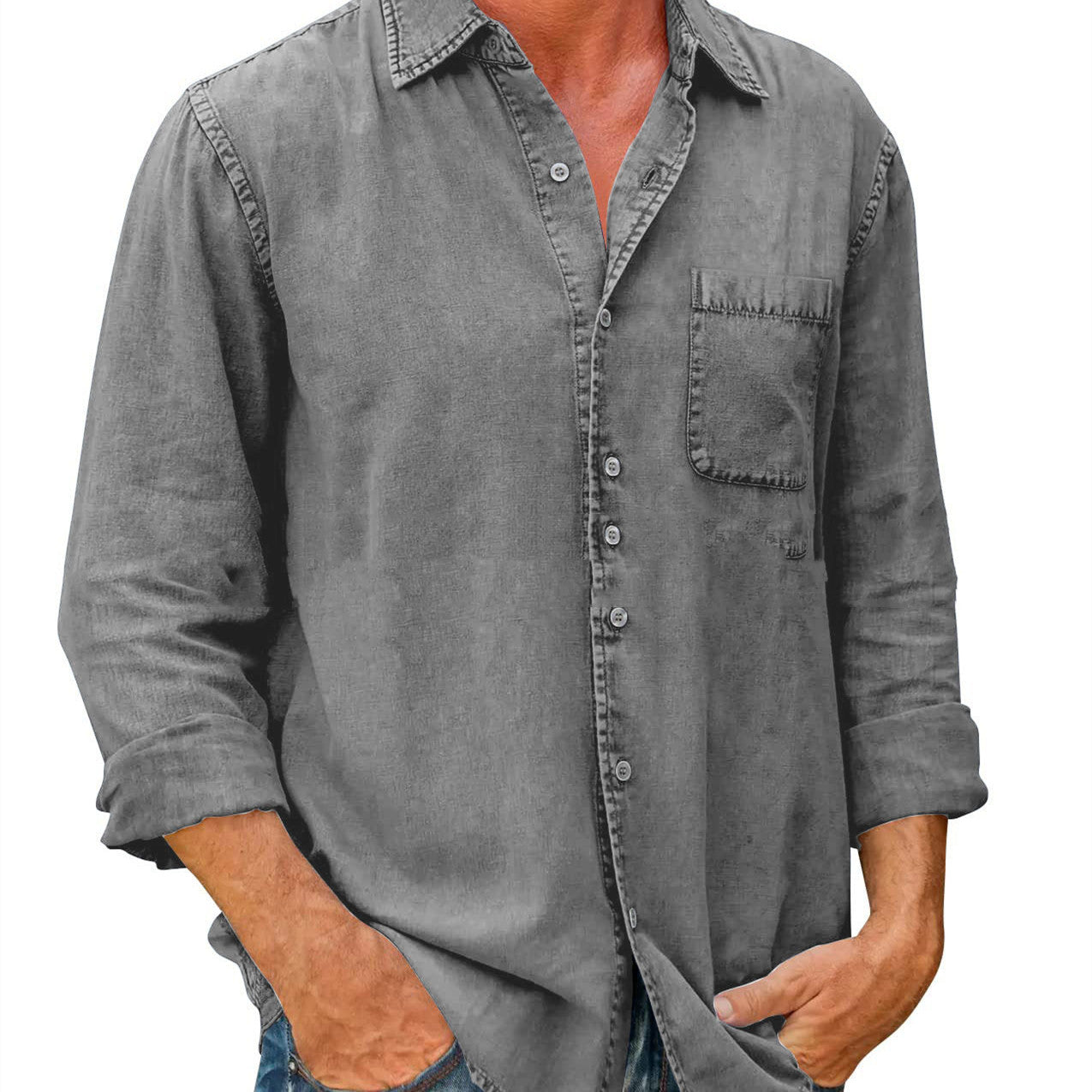 Bronislaw - Chemise unie décontractée à manches longues pour hommes
