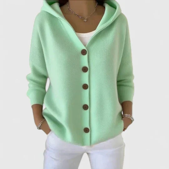 Women's Hooded Button-Up Relaxed Cardigan