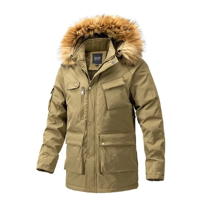 Veste chaude avec col en fourrure et capuche amovible