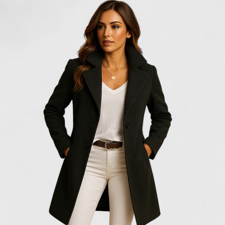 Women's Tailored Longline Coat with Lapel Collar