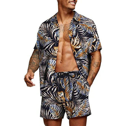 Giovanni - Ensemble pour homme : T-shirt imprimé & short pour l'été