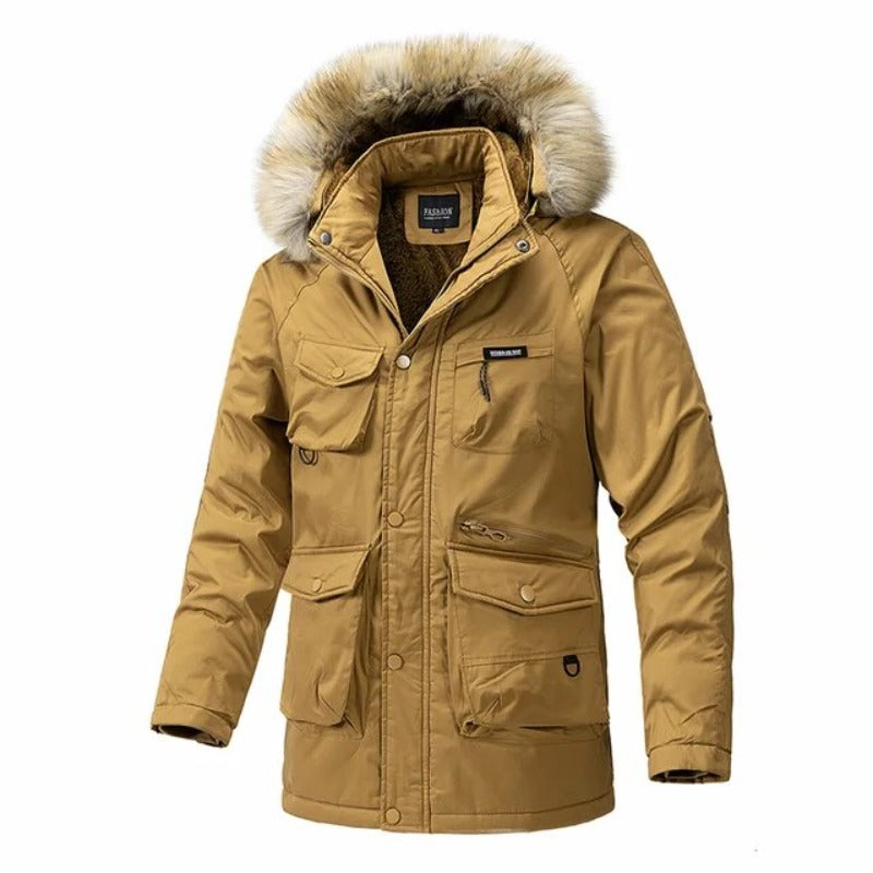 Veste chaude avec col en fourrure et capuche amovible
