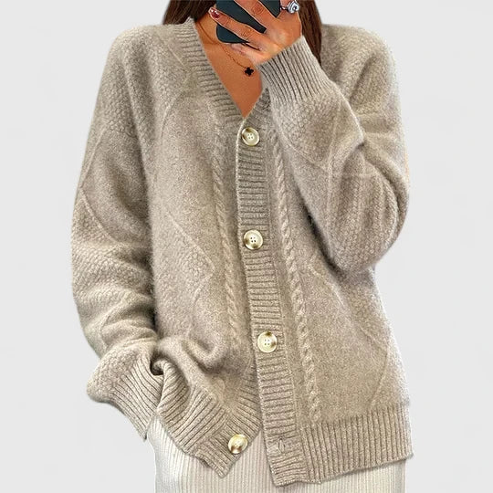 Women's V-Neck Button-Up Relaxed Cardigan