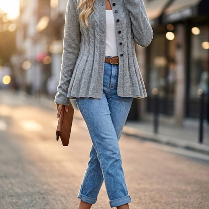 Women's Cable-Knit Fitted Peplum Button Cardigan