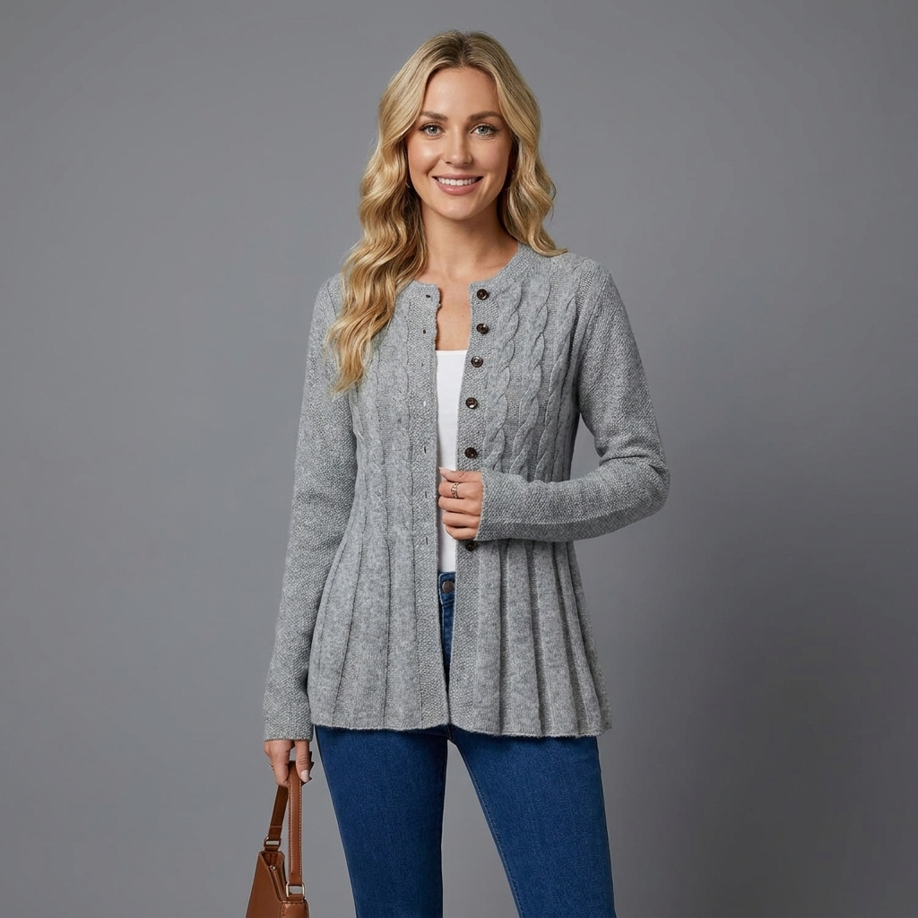 Women's Cable-Knit Fitted Peplum Button Cardigan