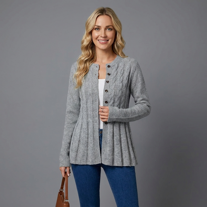 Women's Cable-Knit Fitted Peplum Button Cardigan