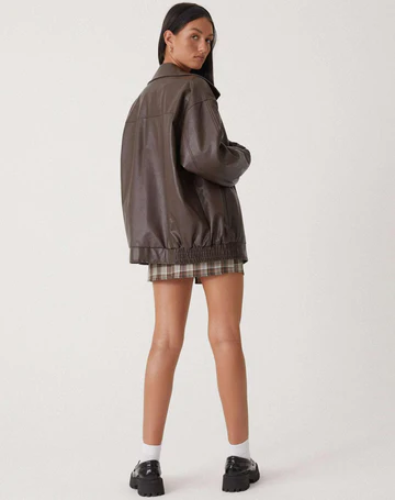 Women's Oversized Leather-Look Jacket with Collar